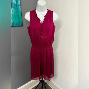 Hot Pink Dress Women’s XS Metallic Lined Sheer Overlay Smocked Wedding Party